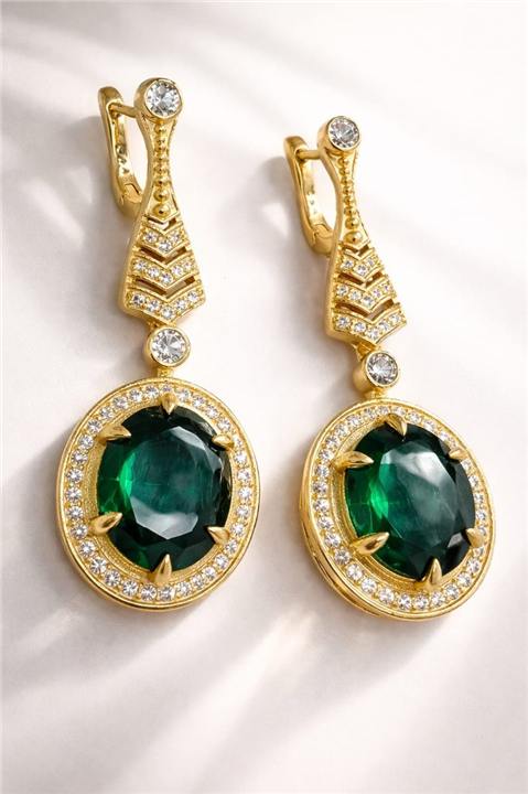Green crystal statement earrings